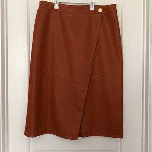 ASOS Carmel Imitation Leather Midi Wrap Skirt
